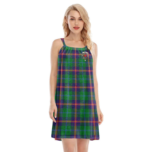 Young Modern Tartan Crest O-neck Cami Dress