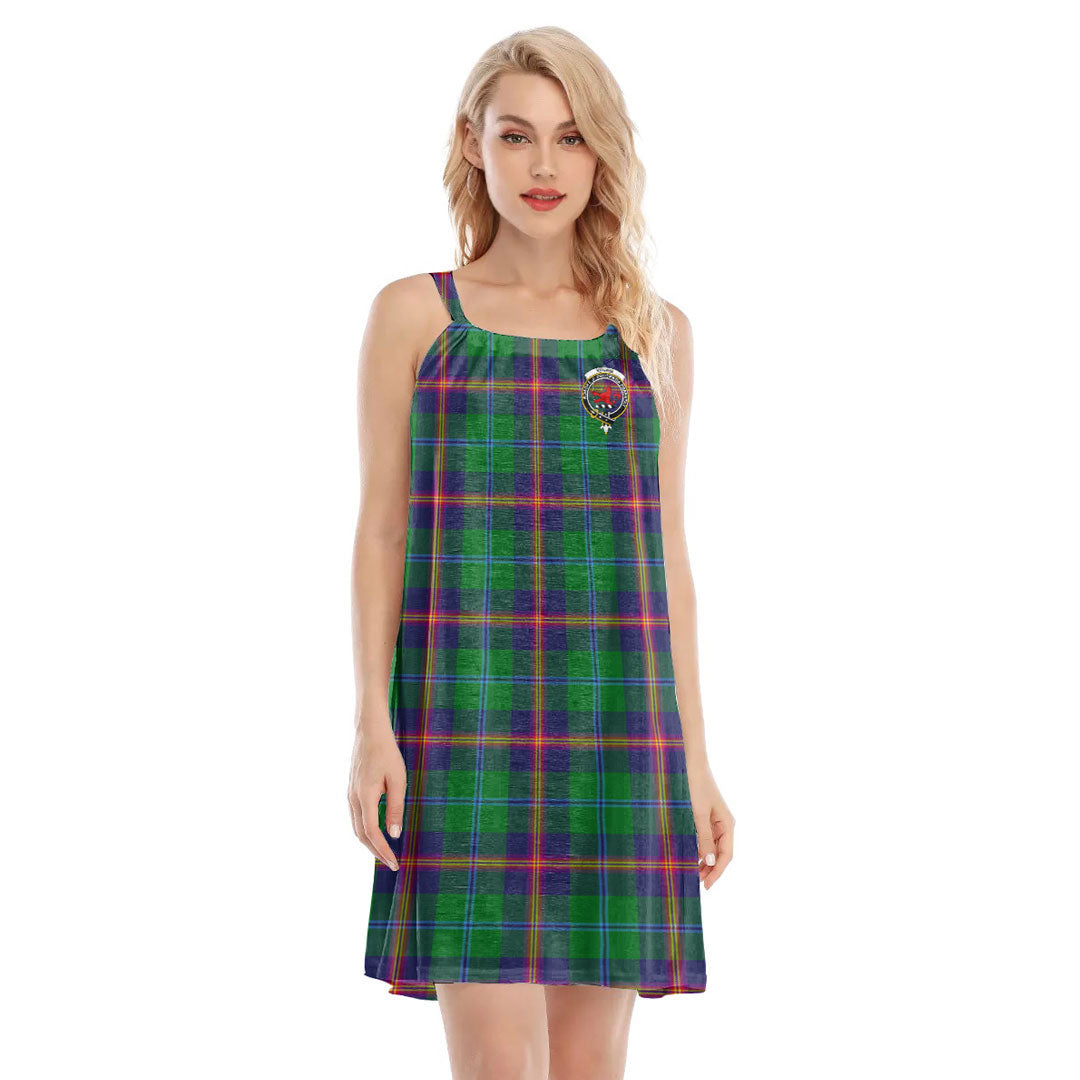 Young Modern Tartan Crest O-neck Cami Dress