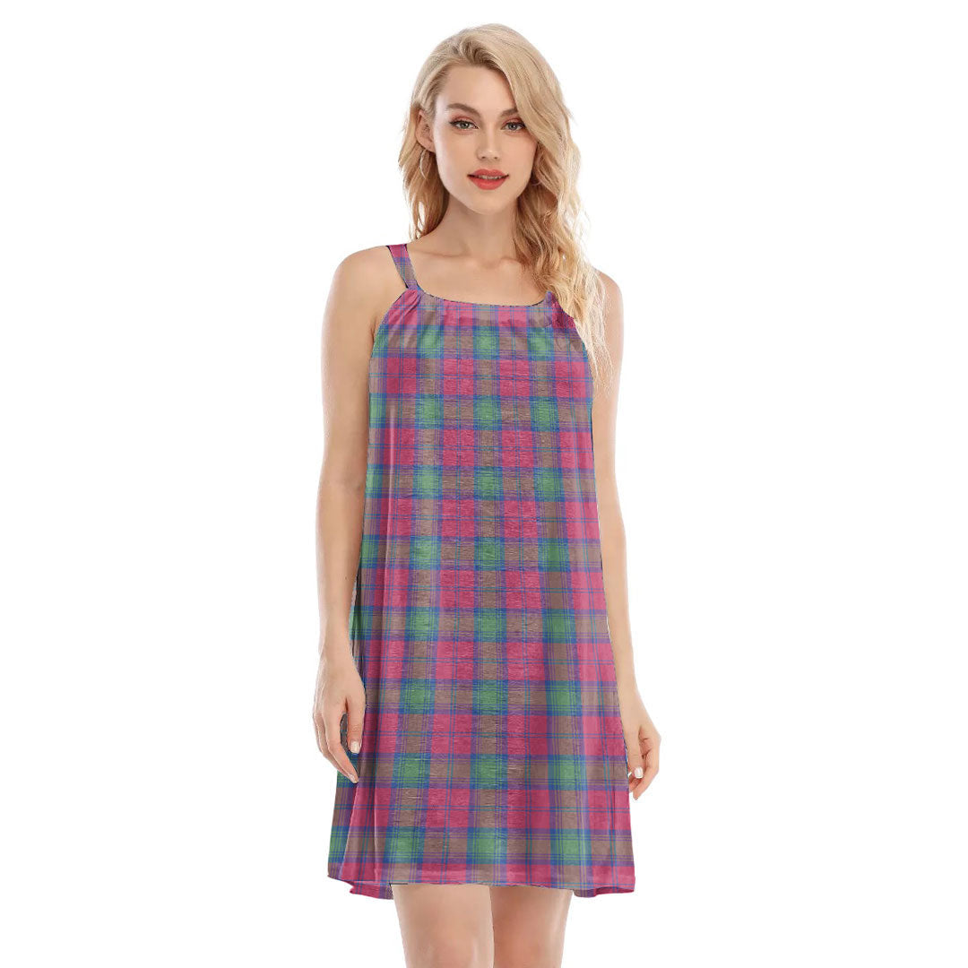 Lindsay Ancient Tartan Plaid O-neck Cami Dress