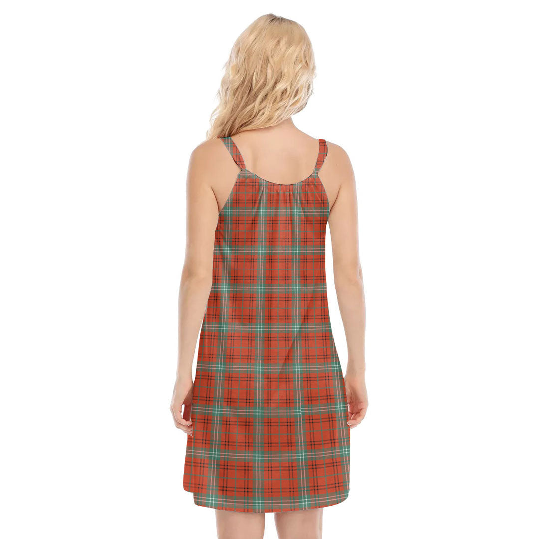 Morrison Red Ancient Tartan Plaid O-neck Cami Dress