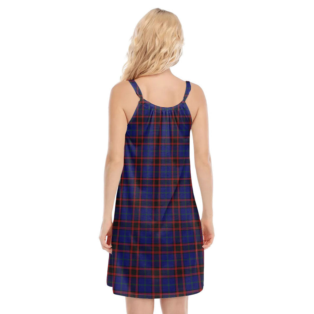 Home Modern Tartan Plaid O-neck Cami Dress