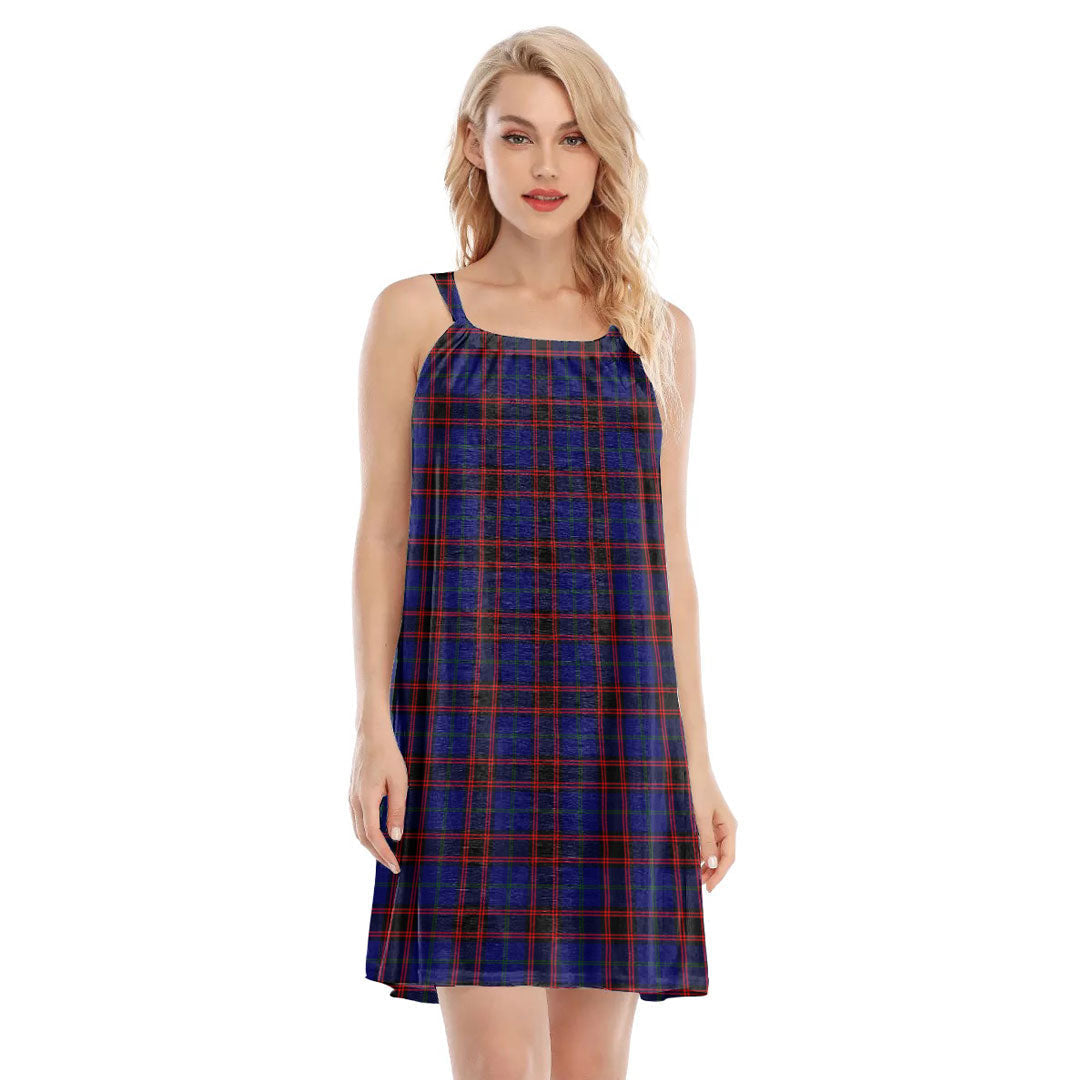 Home Modern Tartan Plaid O-neck Cami Dress