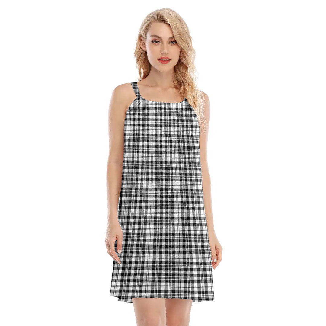 Scott Black White Modern Tartan Plaid O-neck Cami Dress