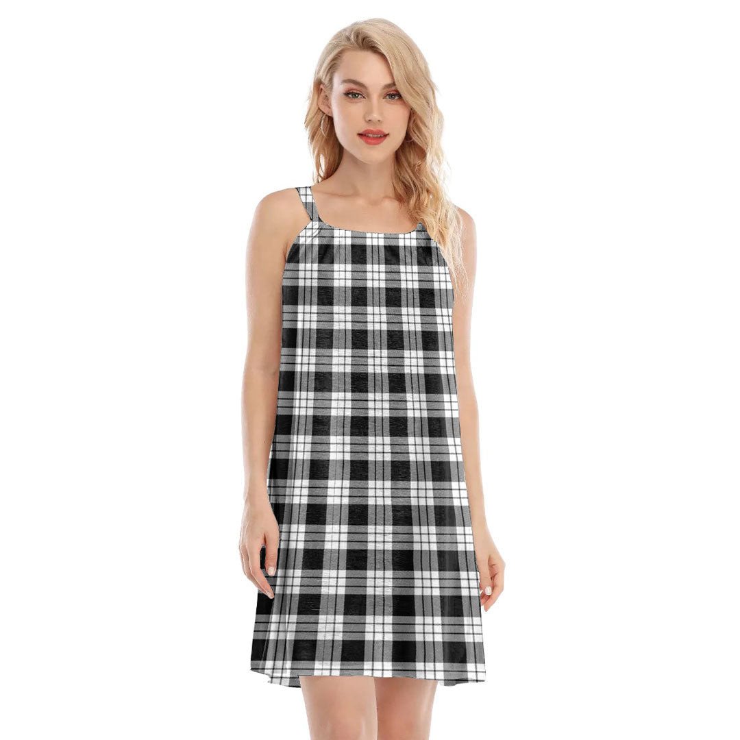 MacFarlane Black White Tartan Plaid O-neck Cami Dress