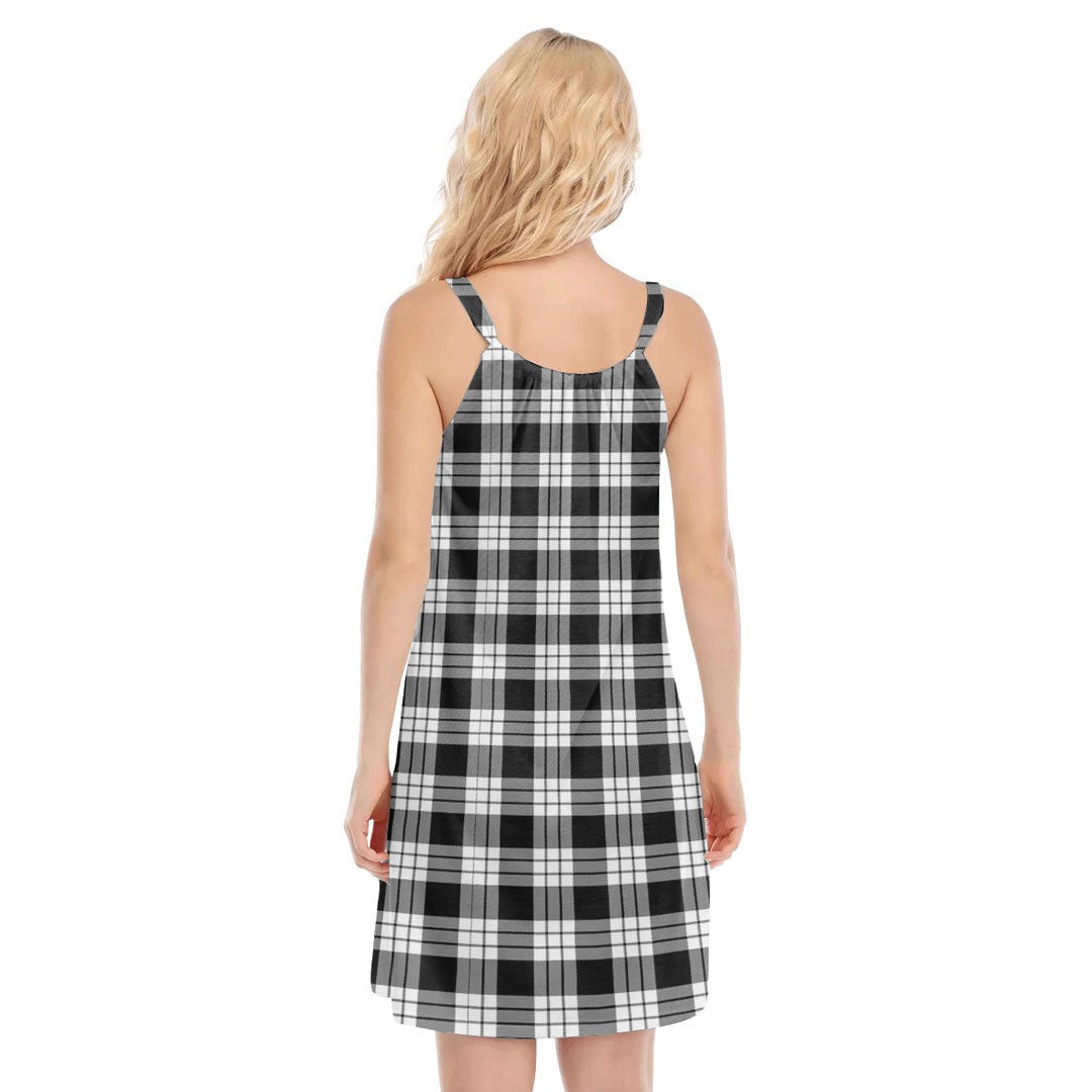 MacFarlane Black White Tartan Plaid O-neck Cami Dress