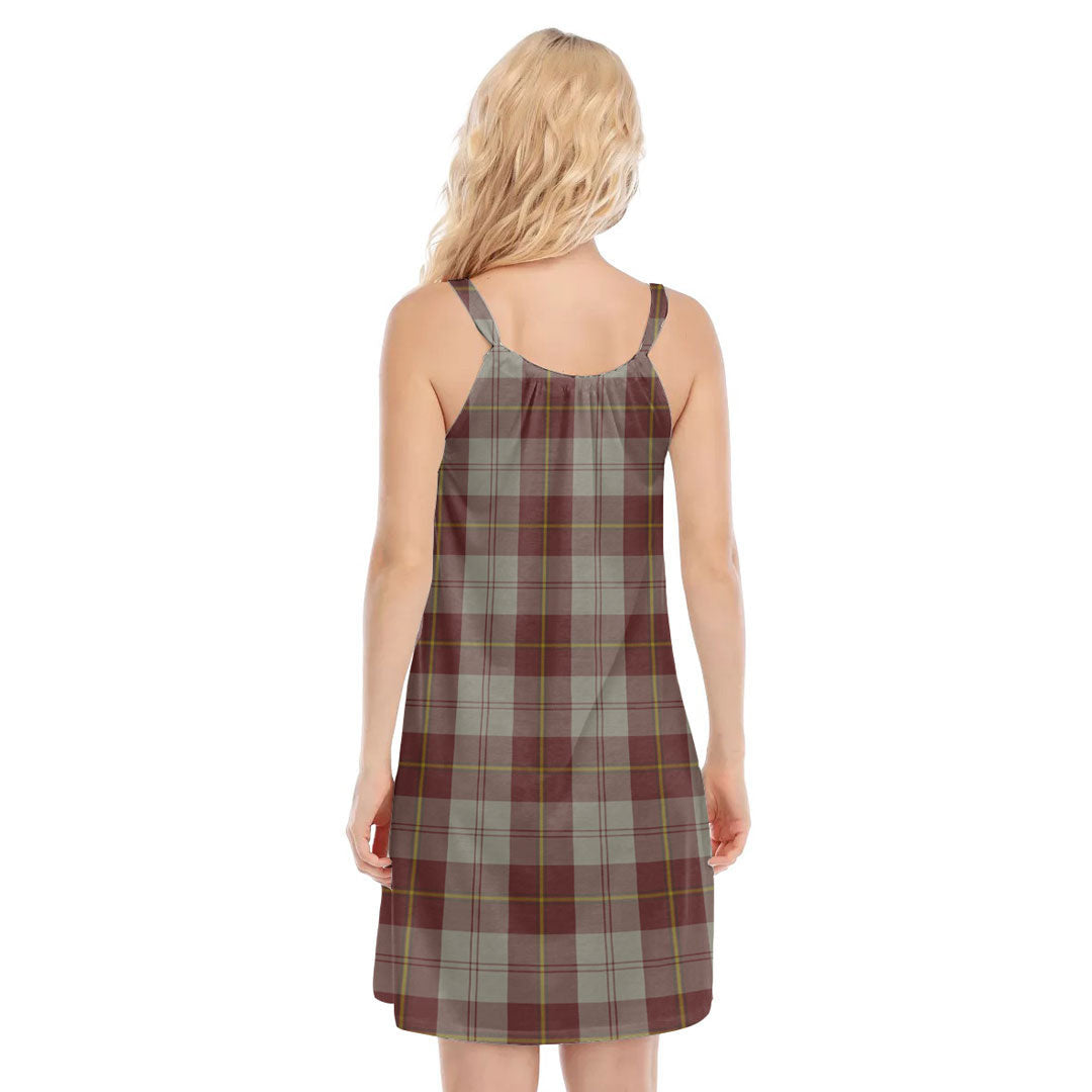 Cunningham Burgundy Dancers Tartan Crest O-neck Cami Dress