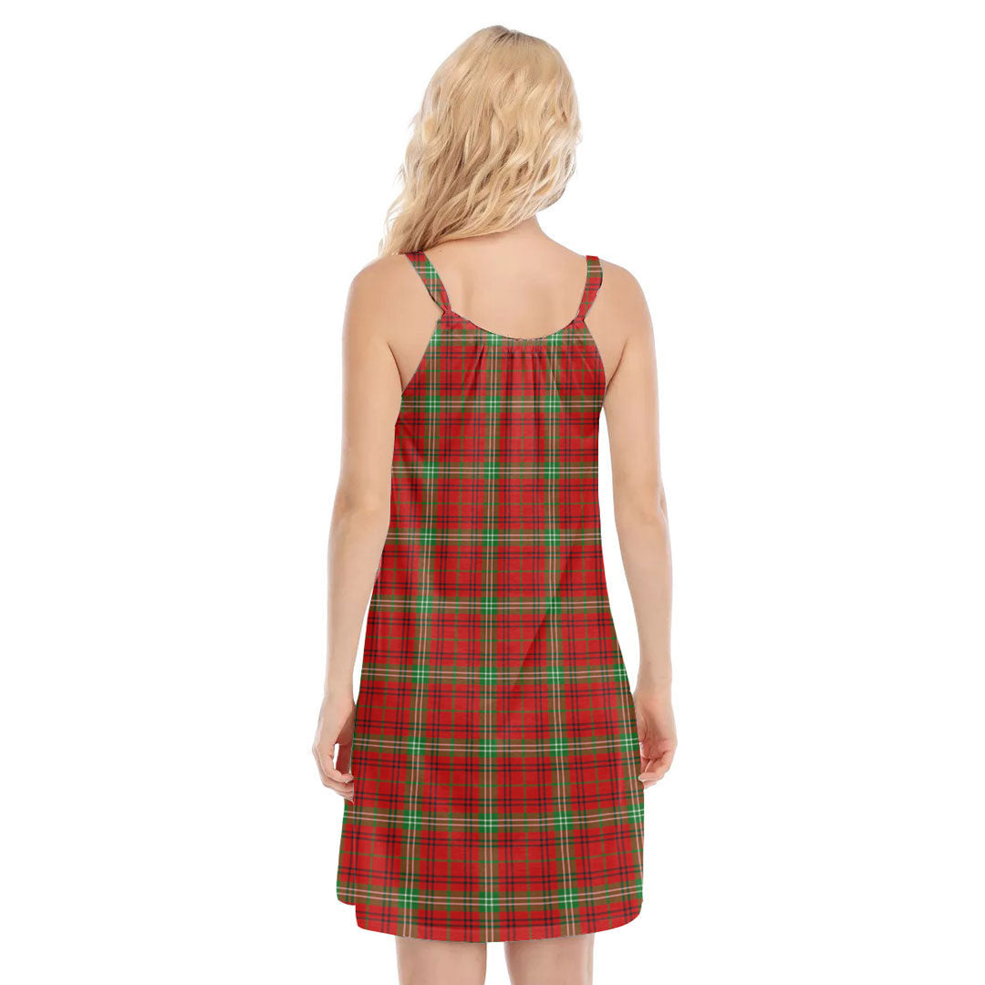 Morrison Red Modern Tartan Crest O-neck Cami Dress