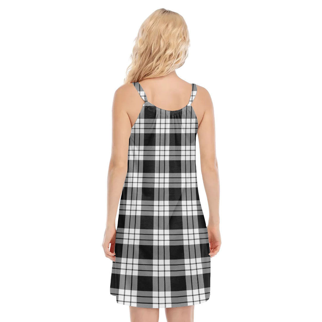 MacFarlane Black White Tartan Crest O-neck Cami Dress