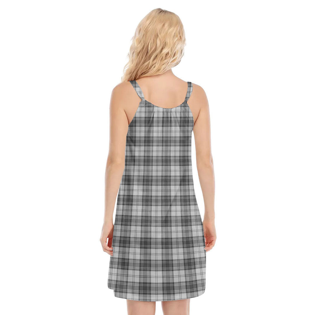 Douglas Grey Modern Tartan Crest O-neck Cami Dress