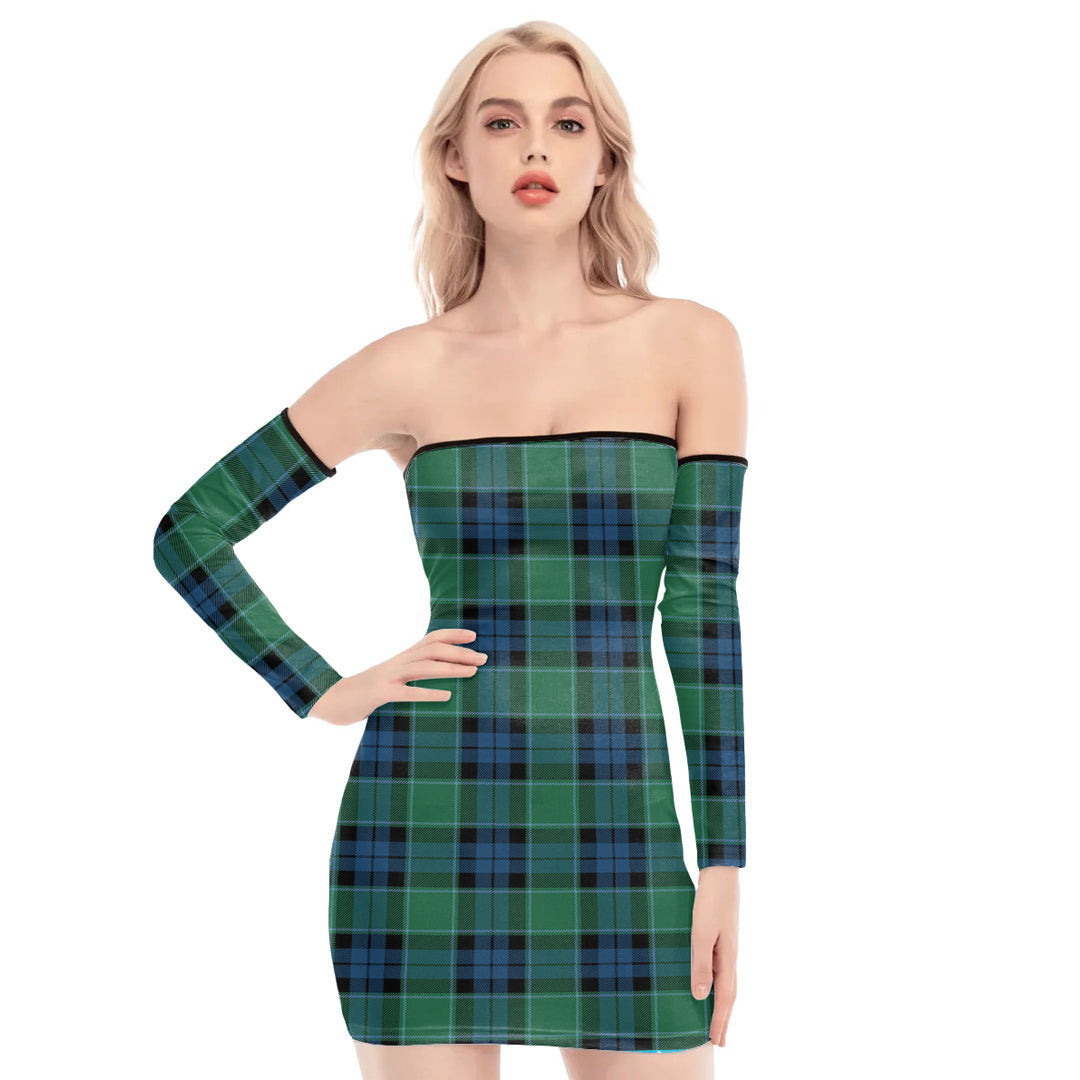 Graham of Menteith Ancient Tartan Plaid Off-Shoulder Back Lace-Up Dress