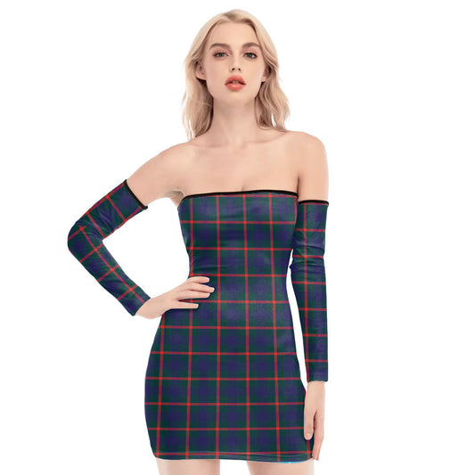 Agnew Modern Tartan Plaid Off-Shoulder Back Lace-Up Dress