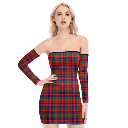 Gow Modern Tartan Plaid Off-Shoulder Back Lace-Up Dress