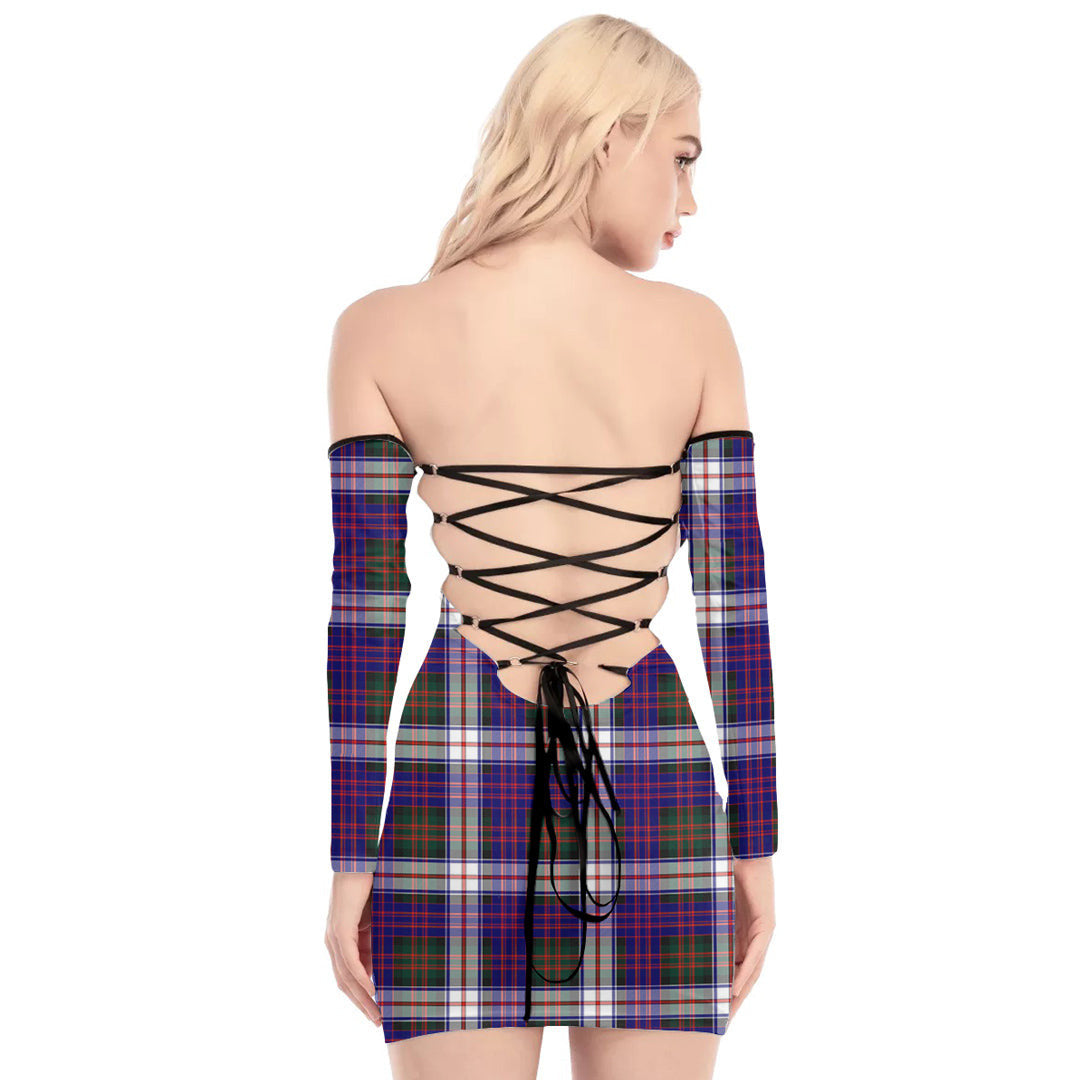 MacDonald Dress Modern Tartan Plaid Off-Shoulder Back Lace-Up Dress