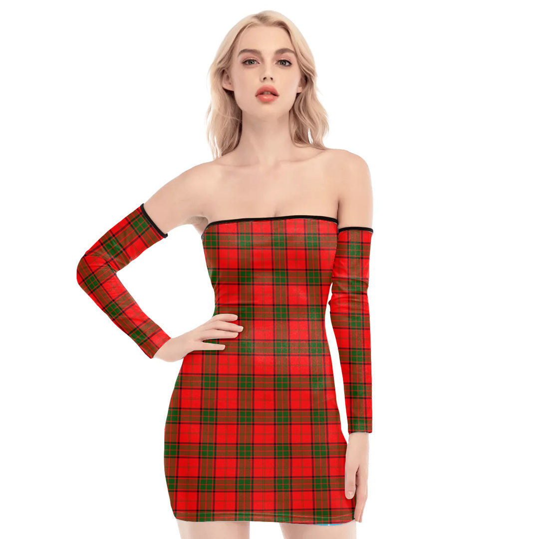 Adair Tartan Plaid Off-Shoulder Back Lace-Up Dress