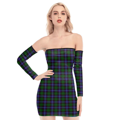 Russell Modern Tartan Plaid Off-Shoulder Back Lace-Up Dress