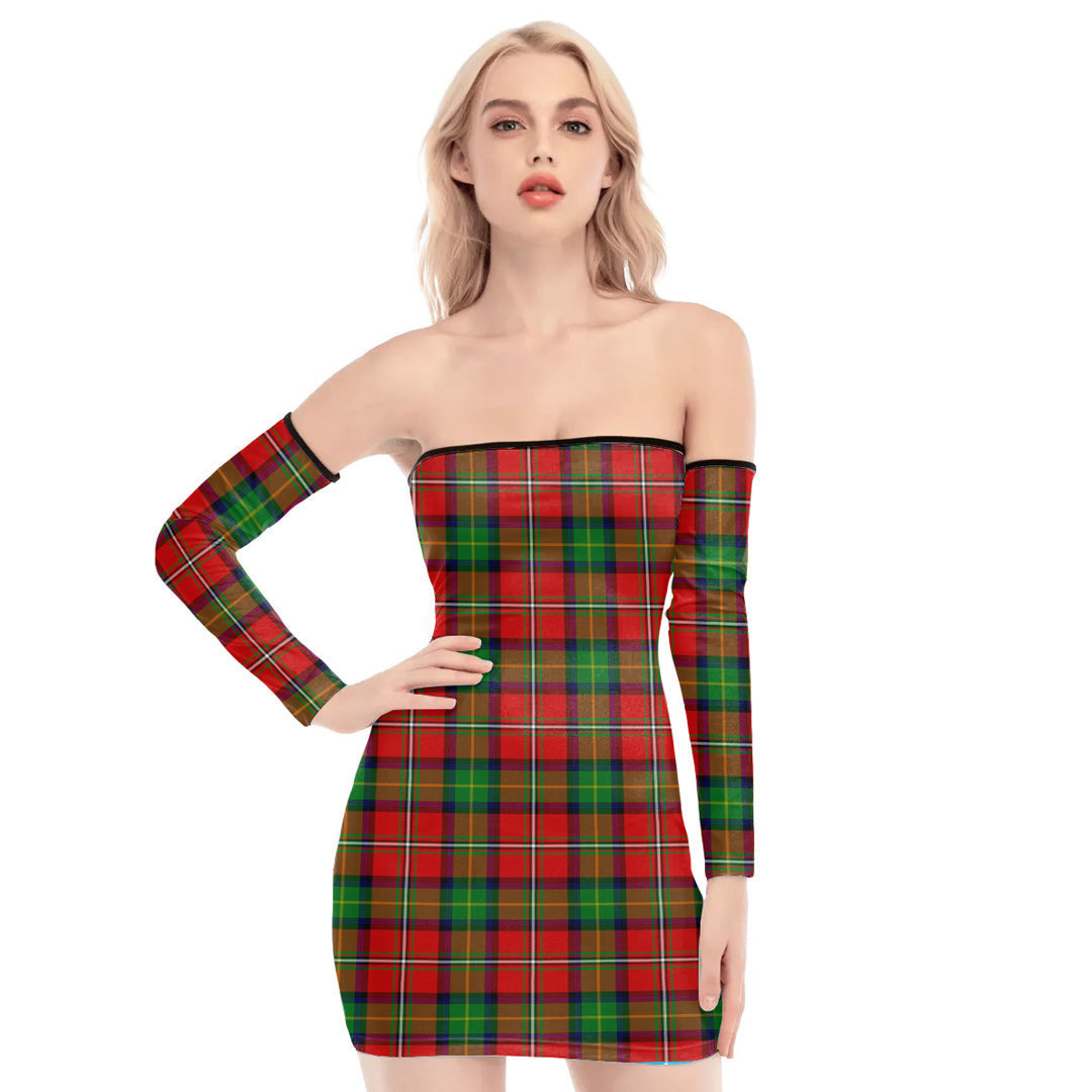 Boyd Modern Tartan Plaid Off-Shoulder Back Lace-Up Dress