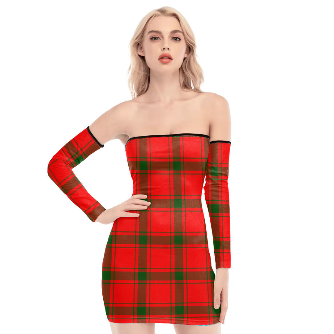 MacDonald of Sleat Tartan Plaid Off-Shoulder Back Lace-Up Dress