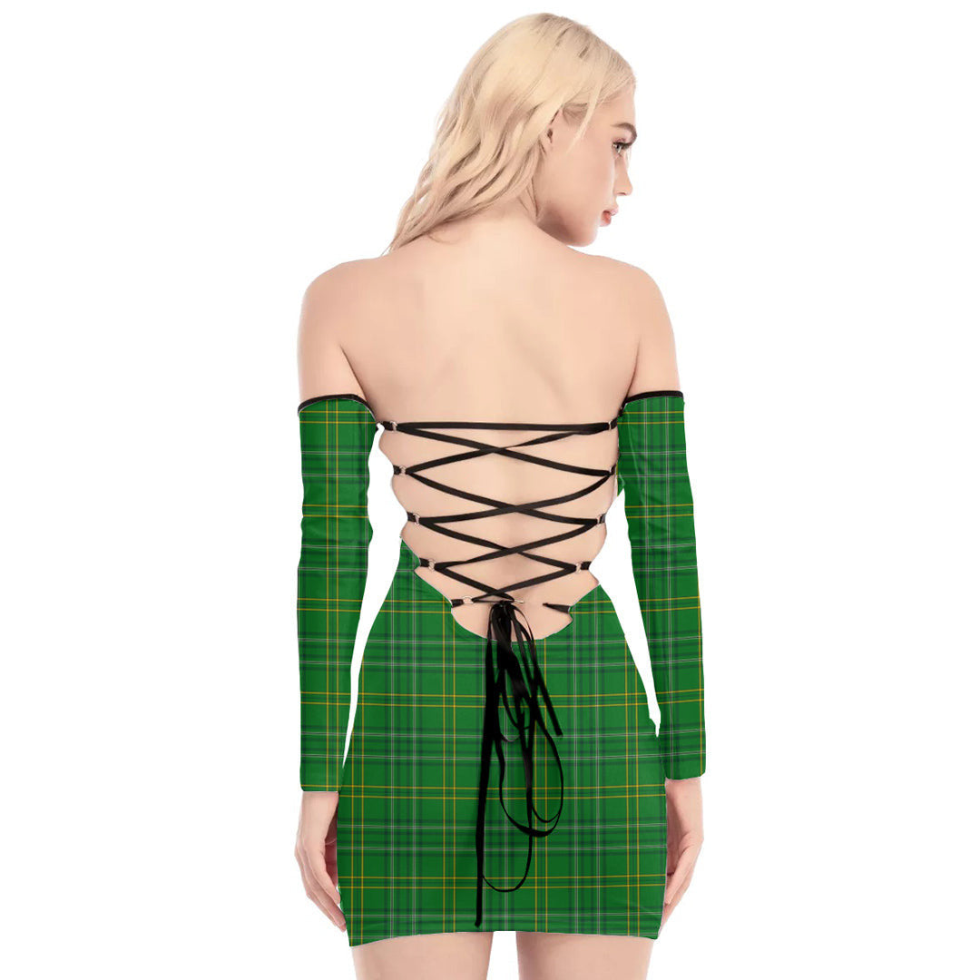 Wexford County Tartan Plaid Off-Shoulder Back Lace-Up Dress