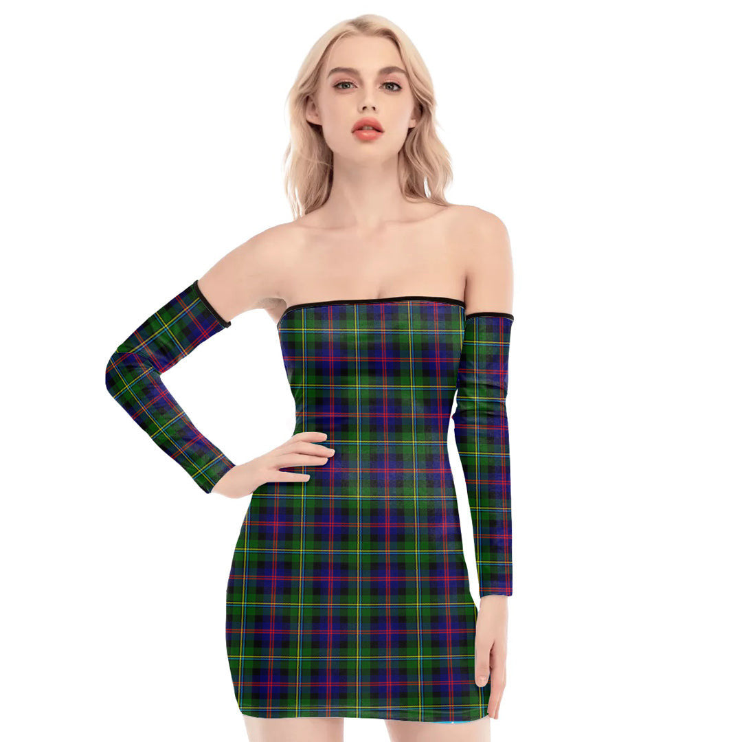 Malcolm Modern Tartan Plaid Off-Shoulder Back Lace-Up Dress