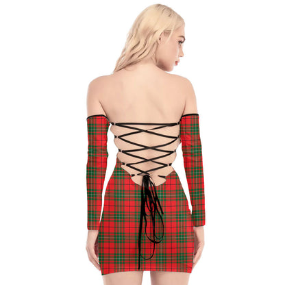 MacAulay Modern Tartan Plaid Off-Shoulder Back Lace-Up Dress