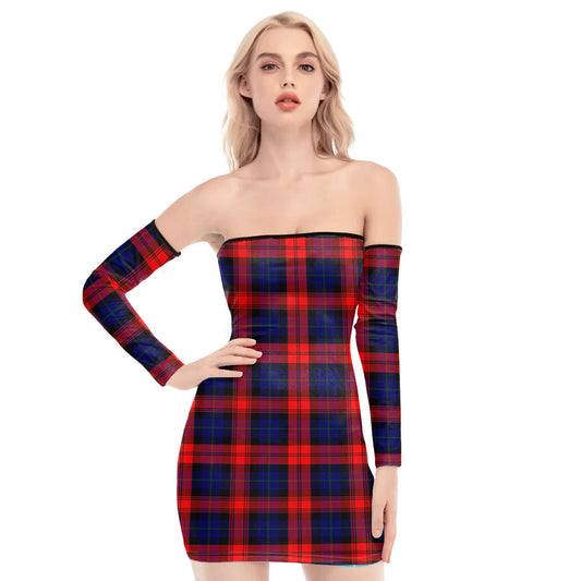 MacLachlan Modern Tartan Plaid Off-Shoulder Back Lace-Up Dress