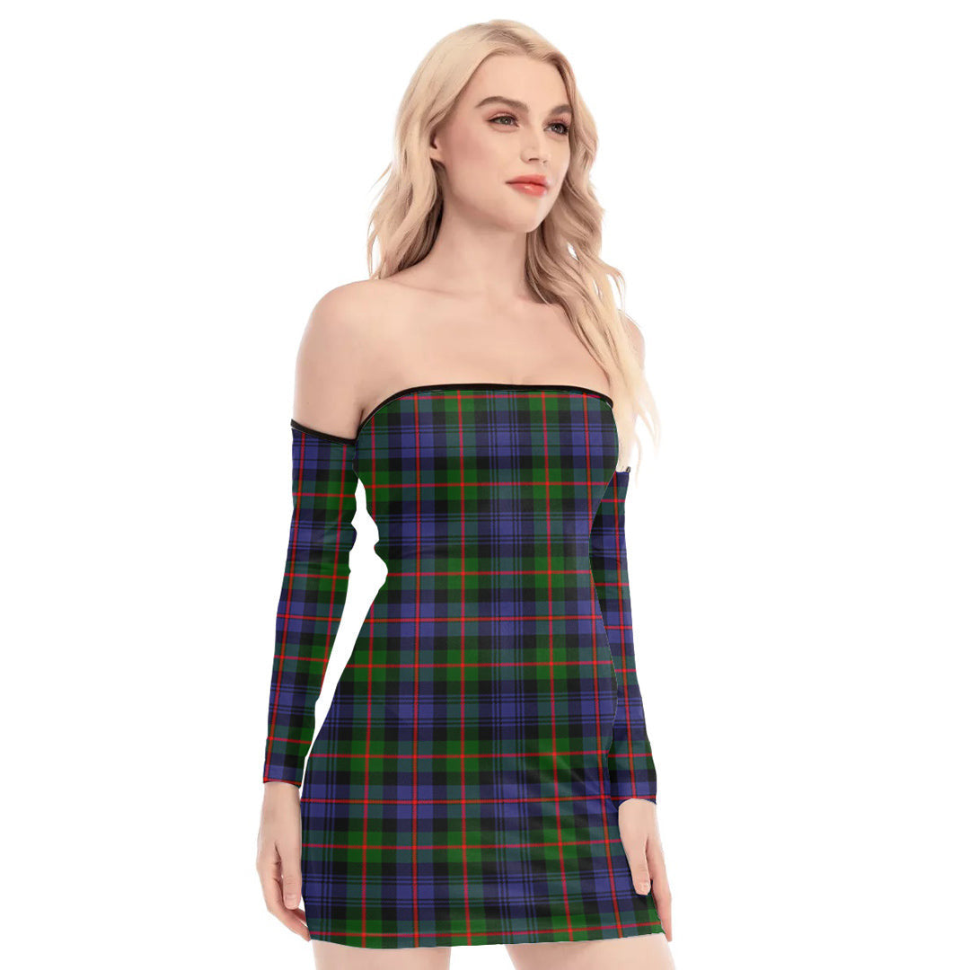 Murray of Atholl Modern Tartan Plaid Off-Shoulder Back Lace-Up Dress