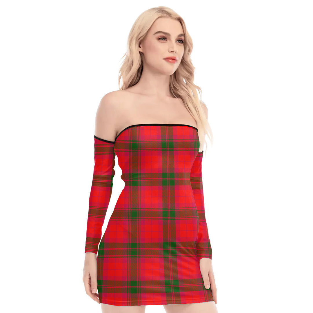 MacNab Modern Tartan Plaid Off-Shoulder Back Lace-Up Dress