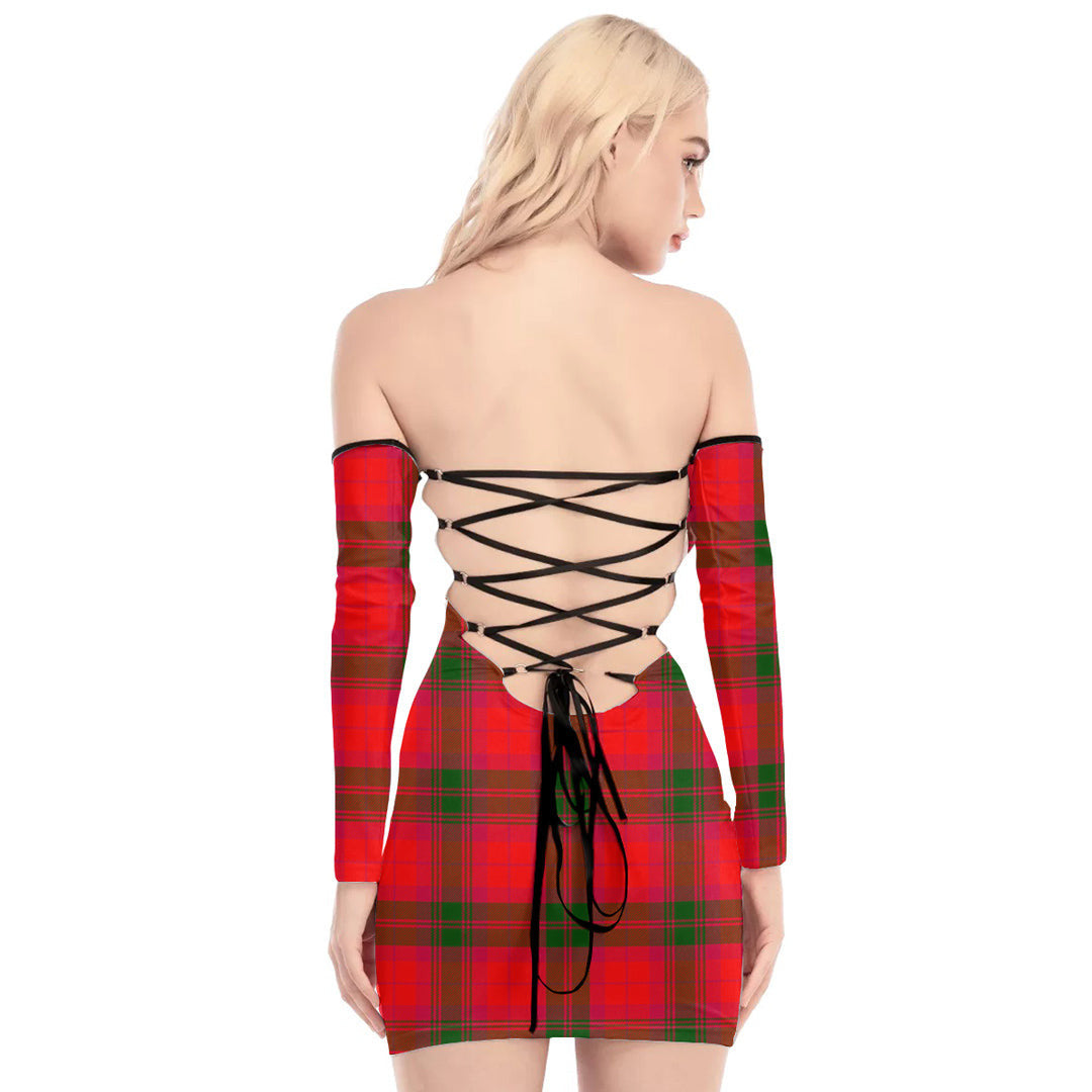 MacNab Modern Tartan Plaid Off-Shoulder Back Lace-Up Dress