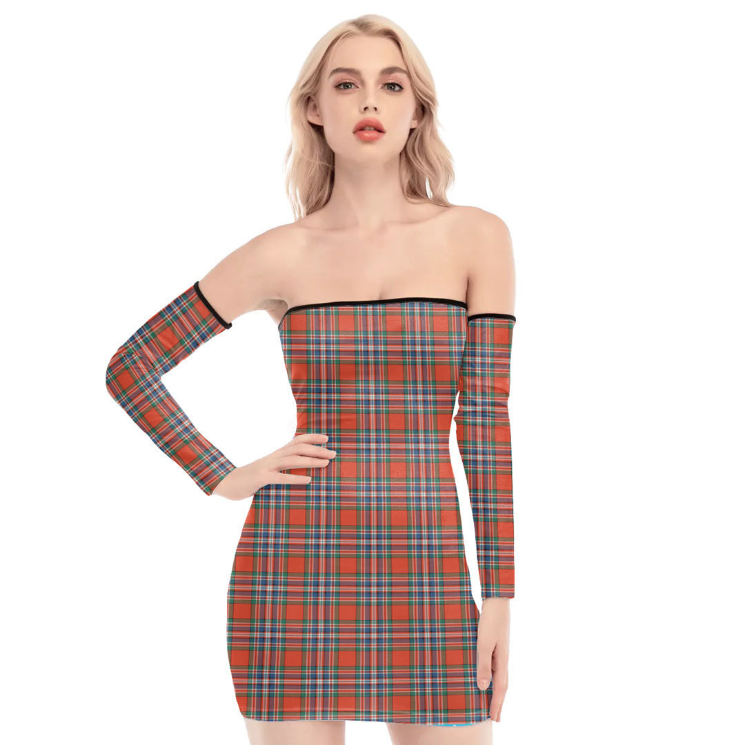 MacFarlane Ancient Tartan Plaid Off-Shoulder Back Lace-Up Dress