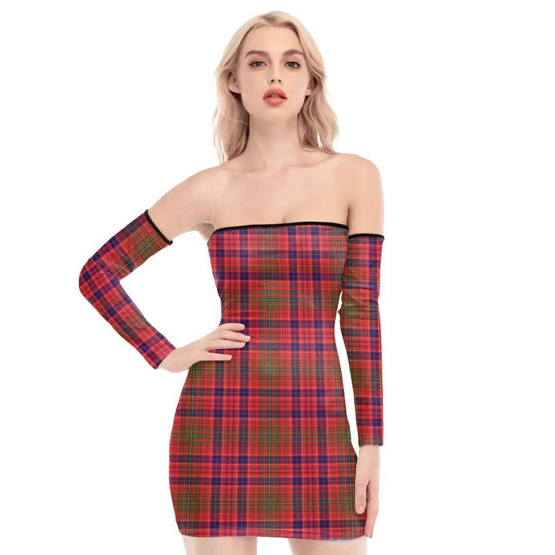 Lumsden Modern Tartan Plaid Off-Shoulder Back Lace-Up Dress