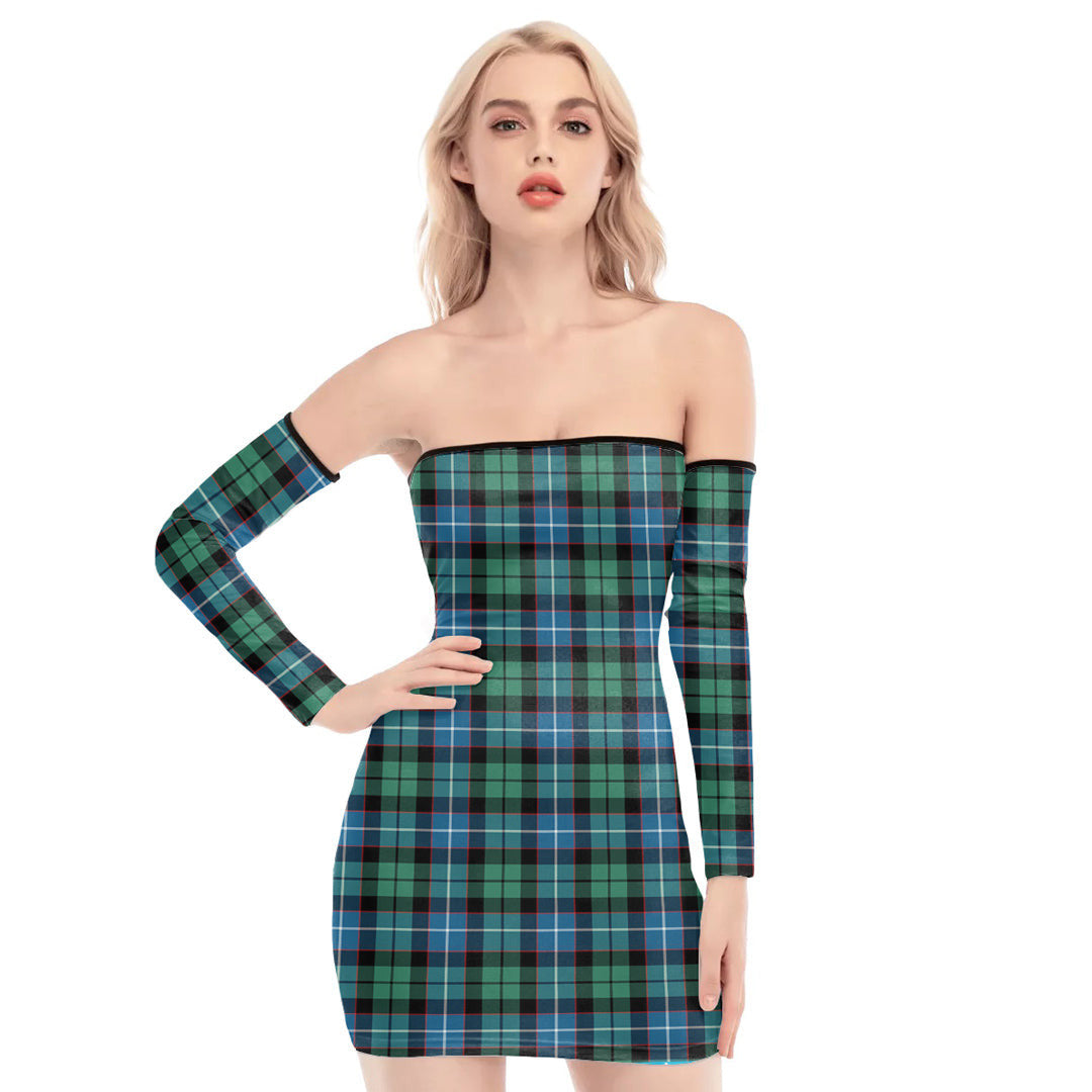 Galbraith Ancient Tartan Plaid Off-Shoulder Back Lace-Up Dress