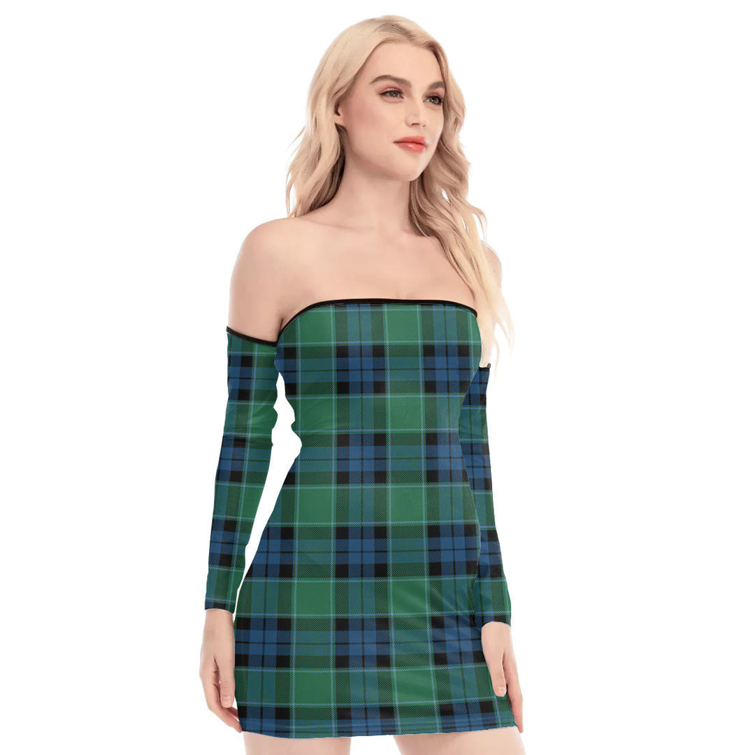 Graham of Menteith Ancient Tartan Plaid Off-Shoulder Back Lace-Up Dress