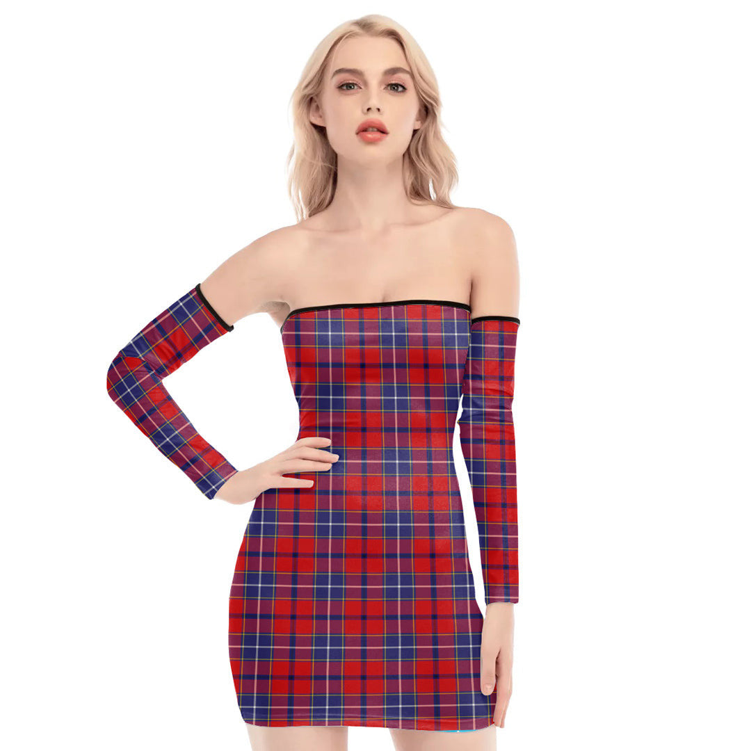 Wishart Dress Tartan Plaid Off-Shoulder Back Lace-Up Dress