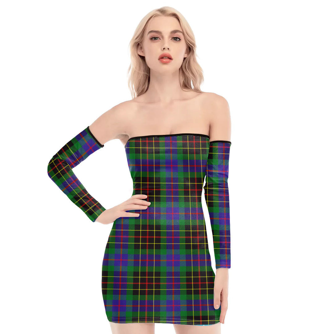 Brodie Hunting Modern Tartan Plaid Off-Shoulder Back Lace-Up Dress