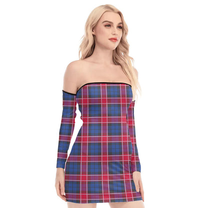 Graham of Menteith Red Tartan Plaid Off-Shoulder Back Lace-Up Dress