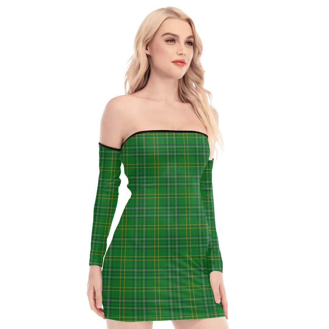 Wexford County Tartan Plaid Off-Shoulder Back Lace-Up Dress