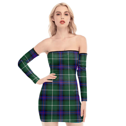 MacDonald of the Isles Hunting Modern Tartan Plaid Off-Shoulder Back Lace-Up Dress