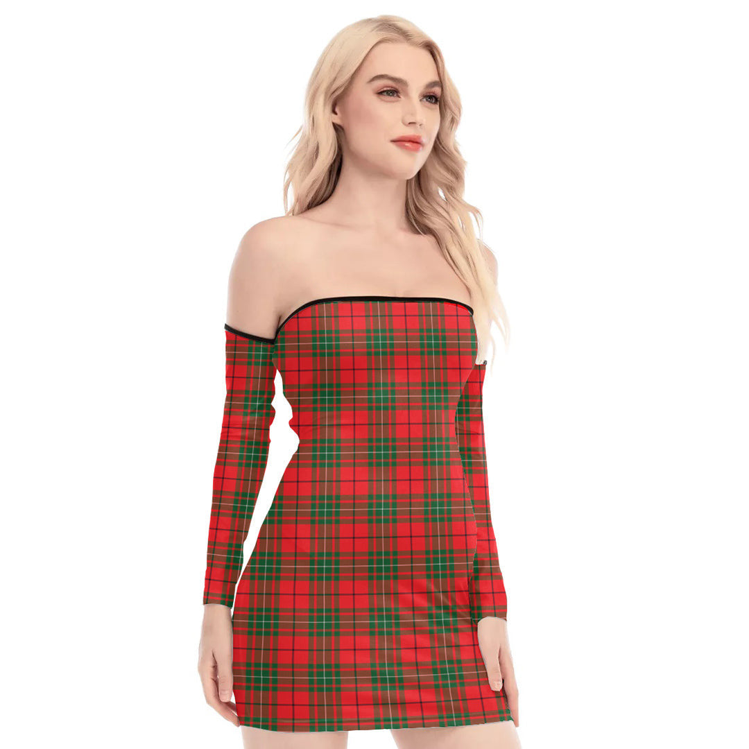 MacAulay Modern Tartan Plaid Off-Shoulder Back Lace-Up Dress