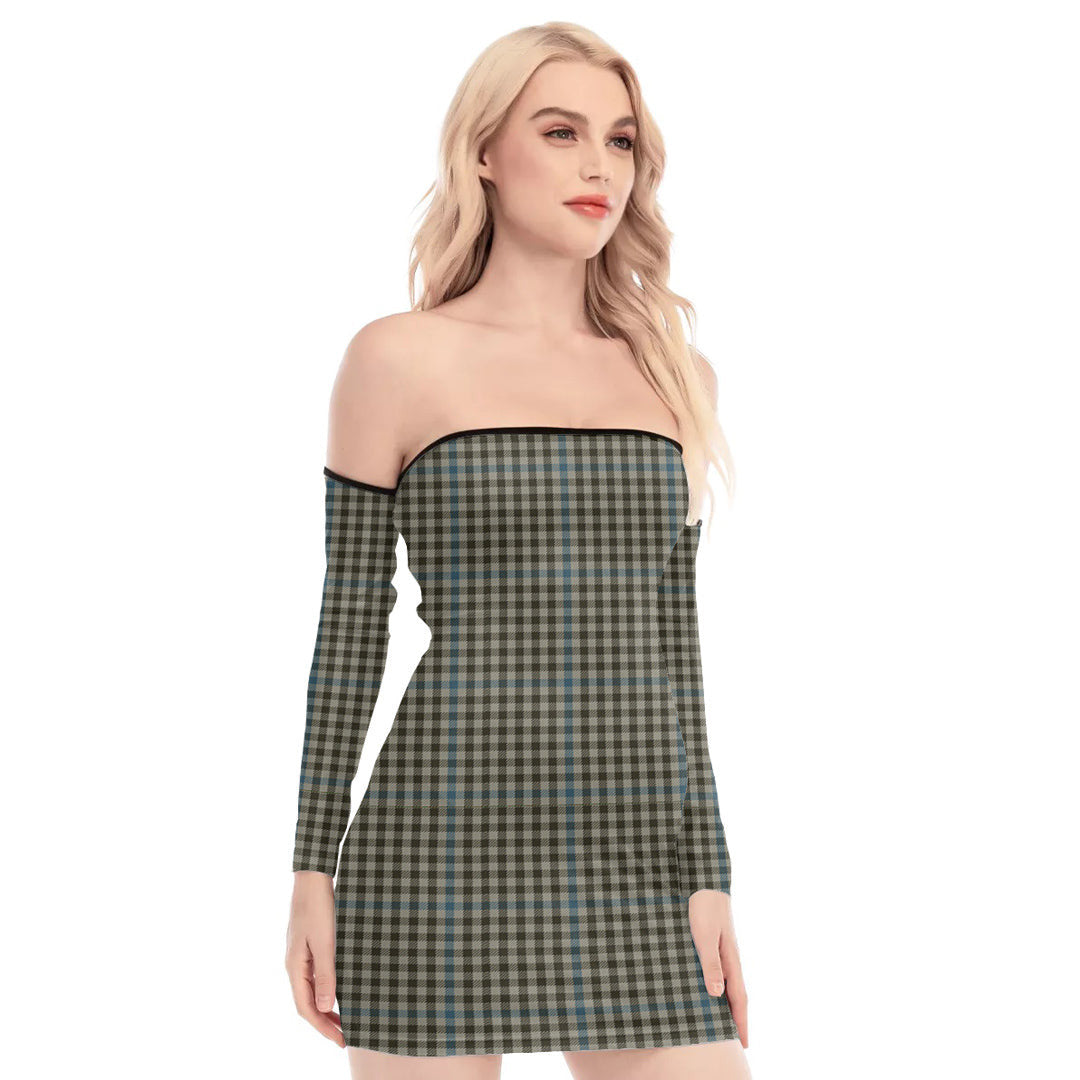 Haig Check Tartan Plaid Off-Shoulder Back Lace-Up Dress