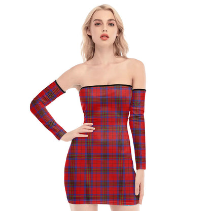 Leslie Modern Tartan Plaid Off-Shoulder Back Lace-Up Dress