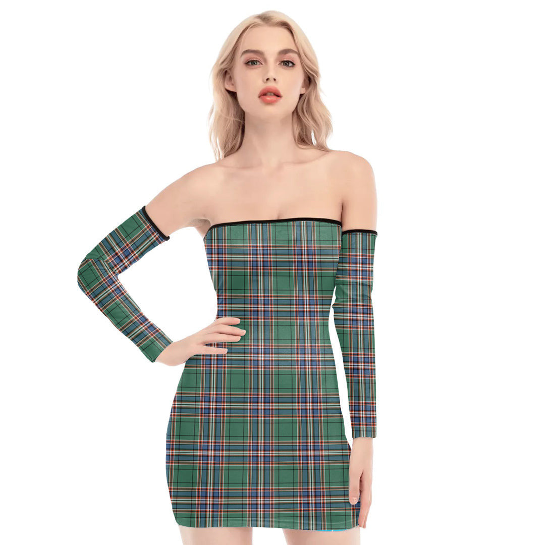 MacFarlane Hunting Ancient Tartan Plaid Off-Shoulder Back Lace-Up Dress