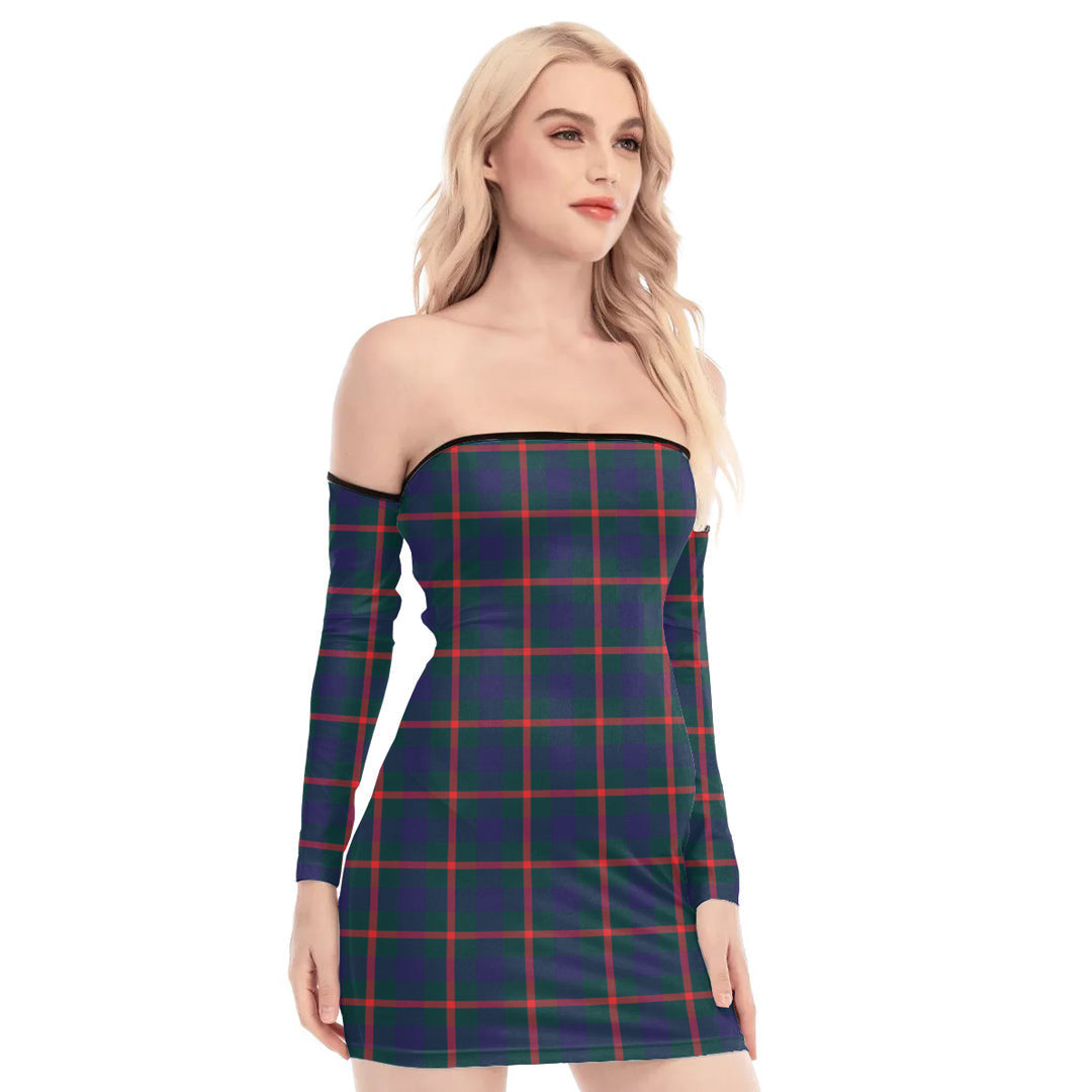 Agnew Modern Tartan Plaid Off-Shoulder Back Lace-Up Dress