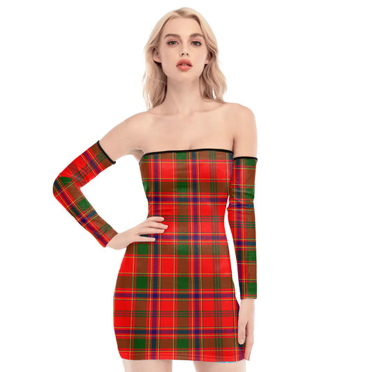 Munro Modern Tartan Plaid Off-Shoulder Back Lace-Up Dress