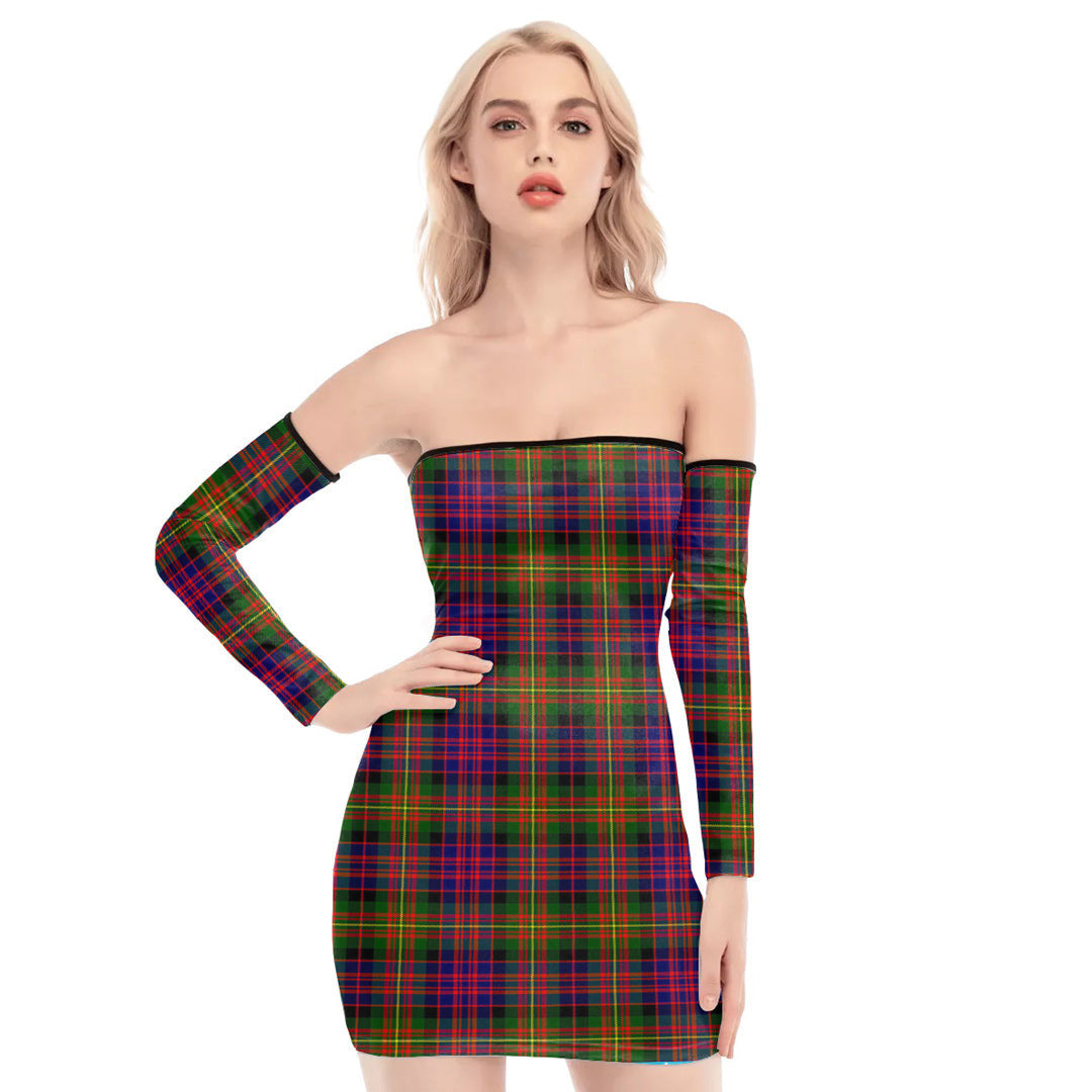 Carnegie Modern Tartan Plaid Off-Shoulder Back Lace-Up Dress