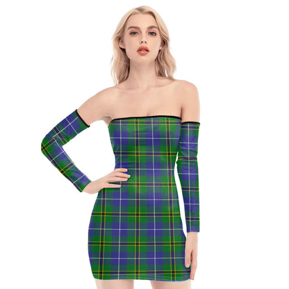 Turnbull Hunting Tartan Plaid Off-Shoulder Back Lace-Up Dress