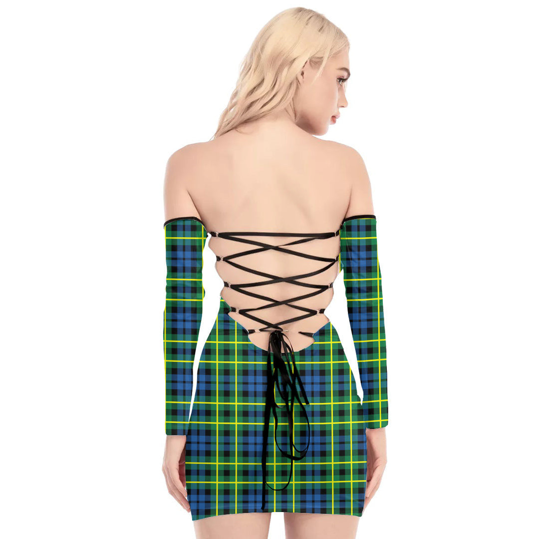 Campbell of Breadalbane Ancient Tartan Plaid Off-Shoulder Back Lace-Up Dress