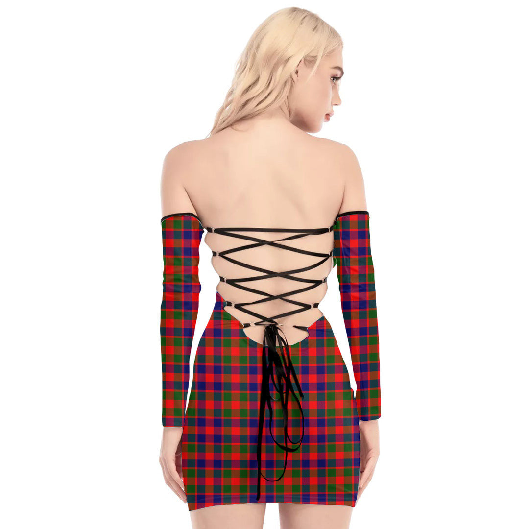 Gow Modern Tartan Plaid Off-Shoulder Back Lace-Up Dress