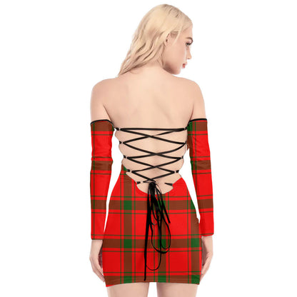 MacDonald of Sleat Tartan Plaid Off-Shoulder Back Lace-Up Dress