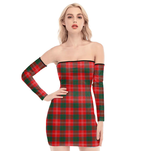 Chisholm Modern Tartan Plaid Off-Shoulder Back Lace-Up Dress