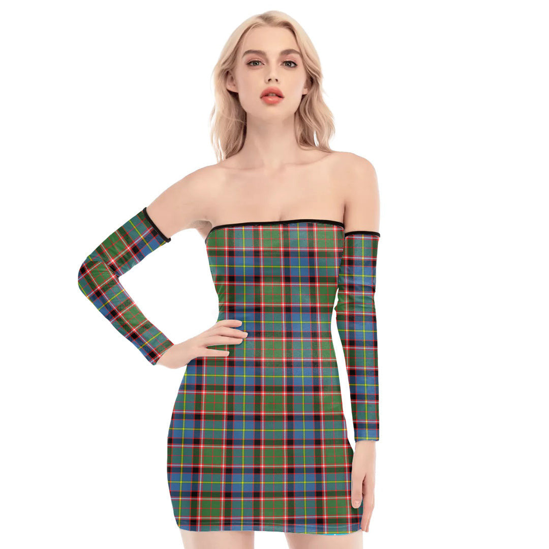 Stirling Bannockburn District Tartan Plaid Off-Shoulder Back Lace-Up Dress